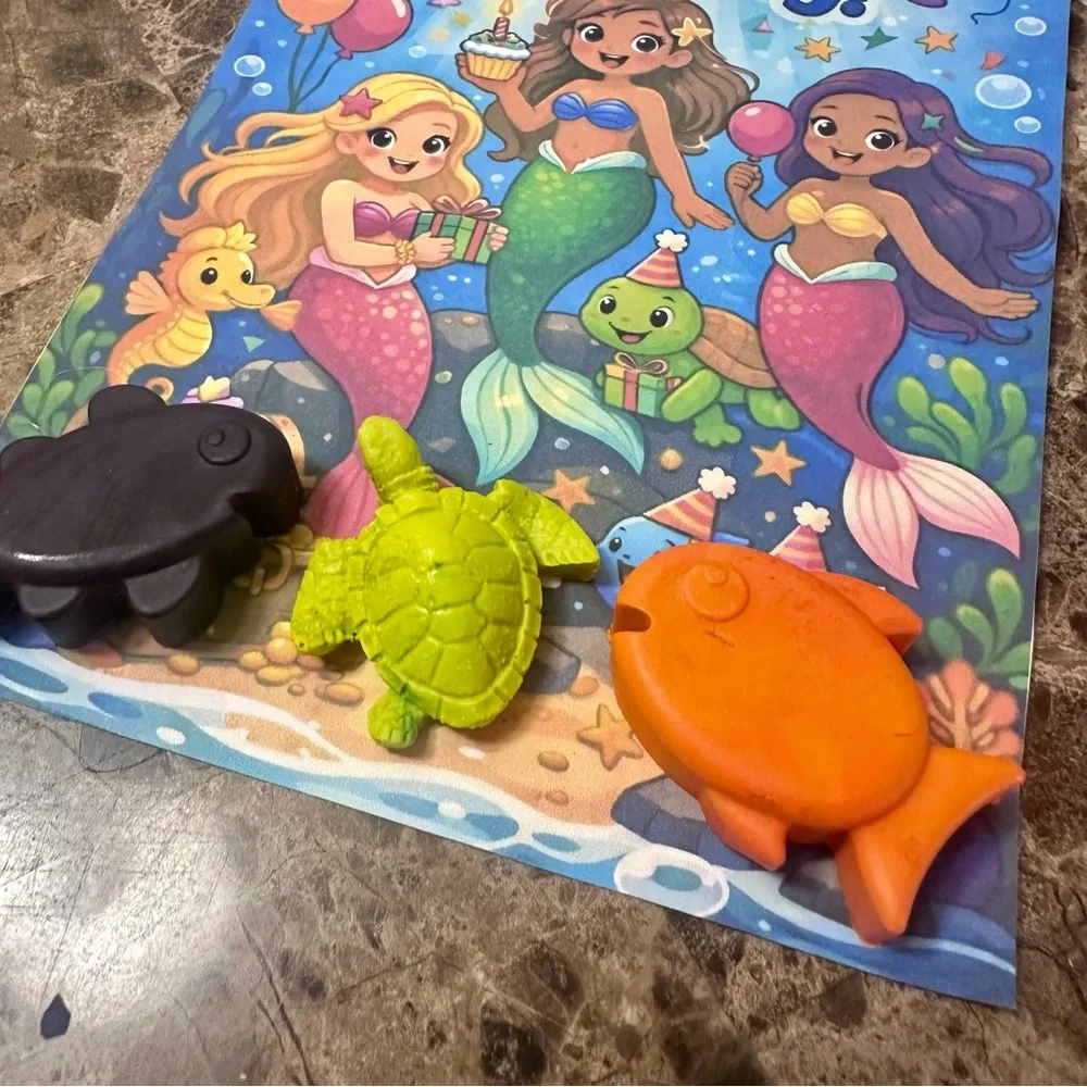Handmade Mermaid Themed Crayon Birthday Card NEW